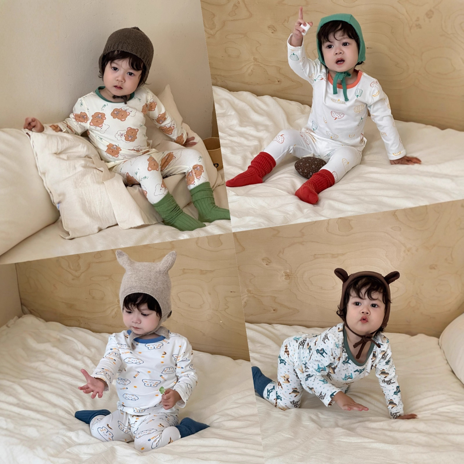 Children's Pajamas for Boys, Spring and Autumn, Class A, Round Neck, Cartoon Underwear Set, Baby Wool Stretch Loungewear Two-Piece Set