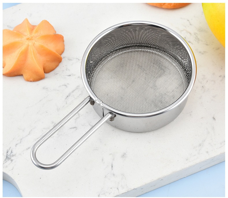 Stainless Steel Handheld Flour Sifter Cup Style Semi Automatic Baking Tool for Flour Powder Sugar and Sample Sieving in use