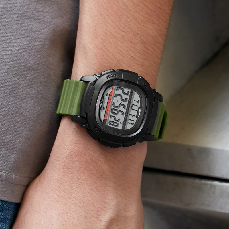 Nuevo reloj de productos genuinos deportes de moda reloj electrónico multifunción reloj cuadrado impermeable de dos lugares para hombres