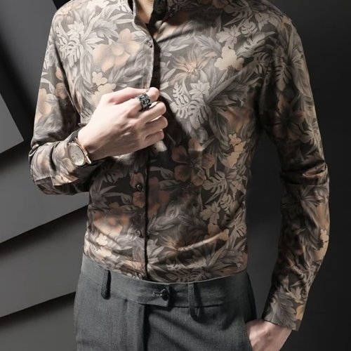 AliExpress Plus-size Men's Short-sleeve Shirt for Chubby Guys Summer Thin Printed Top for Oversized & Relaxed Fit, Trendy Style