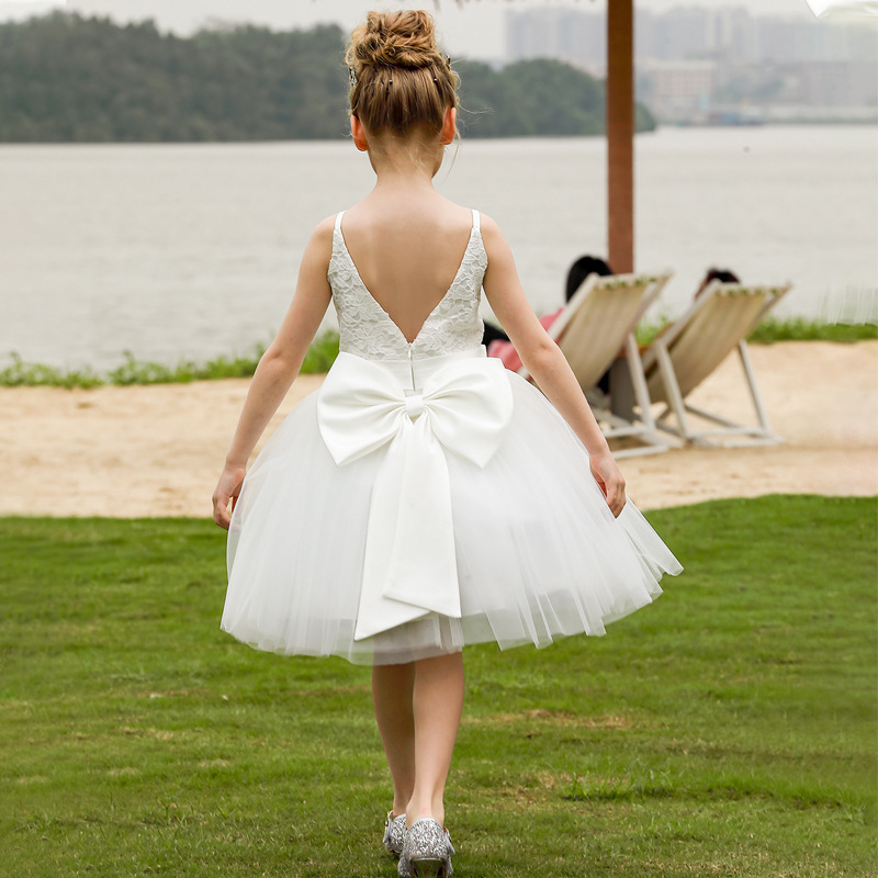 Nuevo europeo y americano transfronterizo vestido de novia para niños niñas encaje piano rendimiento cumpleaños anfitrión puffy princesa vestido midi