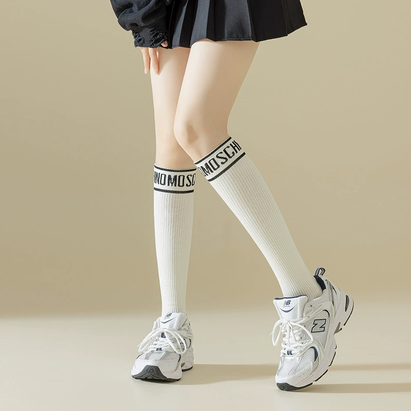 Black and white element stress calf socks, bone bone socks, antibacterial odor, anti -odor resistance, socks, showing thin and shaping JK socks
