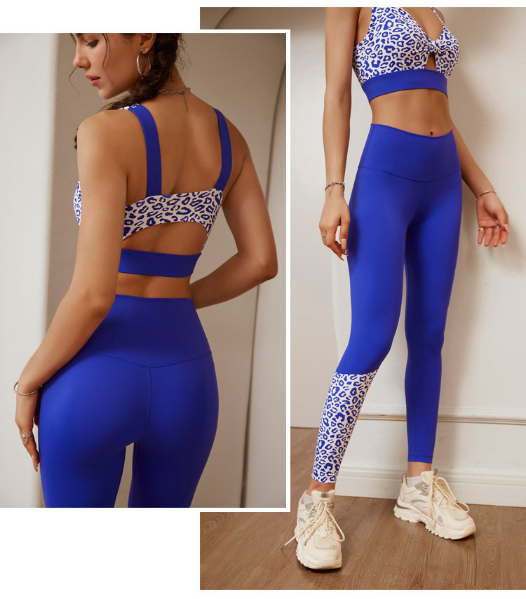 printed shockproof gathered bra hip-lifting peach trousers yoga set NSRQF136507