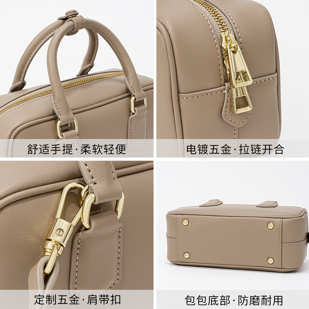 Hot Selling Women's Genuine Leather Boston Bowling Bag, Niche Design Pillow Crossbody Bag, Cowhide Handbag - Thumbnail 4