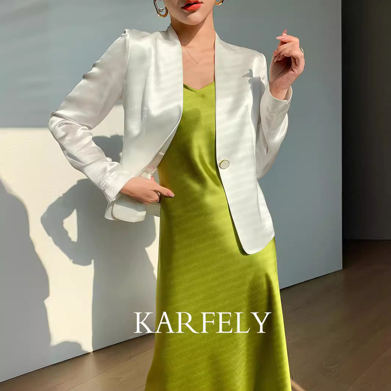 Shiny! Japan Imported Triacetate Satin Small Suit Slim-fit Waist Suit Jacket