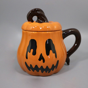 Creative Halloween Gift Pumpkin Ceramic Cup Vintage Cartoon Couple Cup Holiday Mug Ceramic Drinking Cup