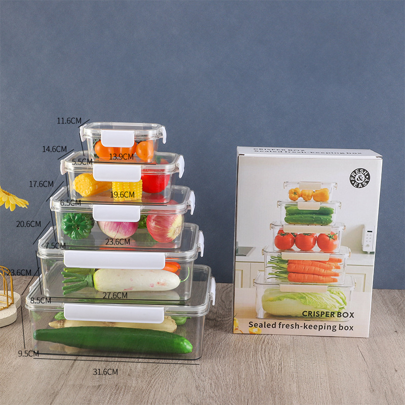 Caja de almacenamiento de refrigerador de grado alimenticio transparente sellado congelado alimentos encurtidos frutas de gran capacidad caja de plástico al por mayor