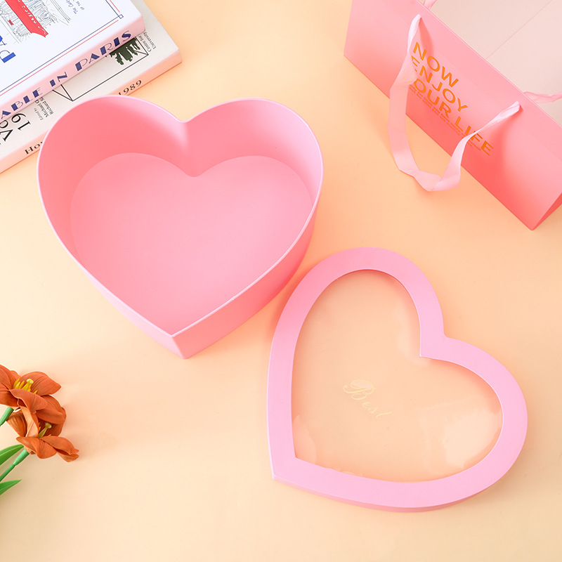 Caja de regalo del día de San Valentín en forma de corazón, caja de regalo de rosas de ventana, caja de frutas de plástico, caja de cumpleaños