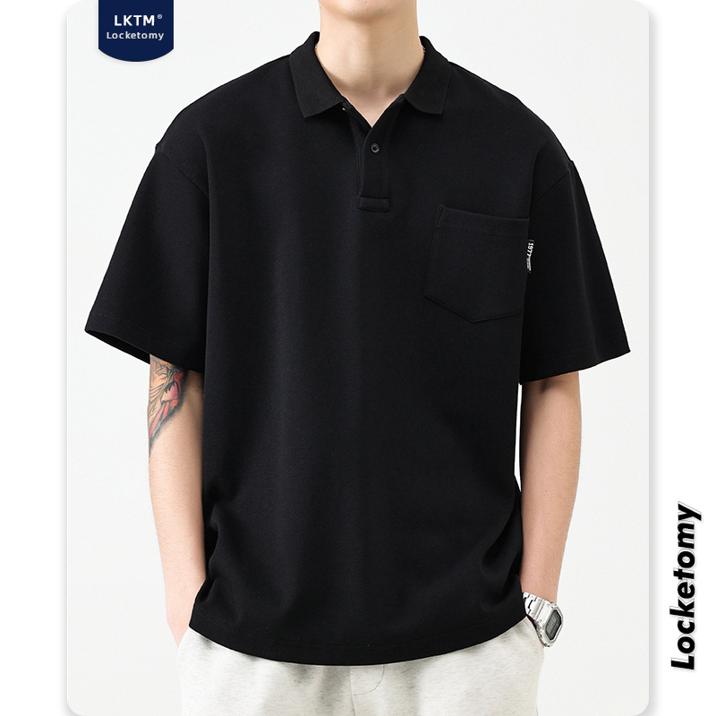 LKTM Men's #Summer lapel half-sleeved polo shirt men's short-sleeved trendy brand loose Korean style versatile pocket slit