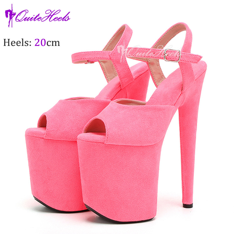 Giày sandal cao gót nữ hở mũi siêu cao 20 cm phong cách Âu Mỹ chất liệu nhung đế chống nước — Màu cam huỳnh quang F.Orange, Màu xanh dương Royal Blue, Màu tím tím tím, Bầu trời xanh chi tiết 8
