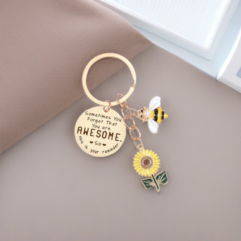 Sometimes Sunflower Women's Inspirational Keychain Friendship Stainless Steel Keychain for Women and Girls Encouragement