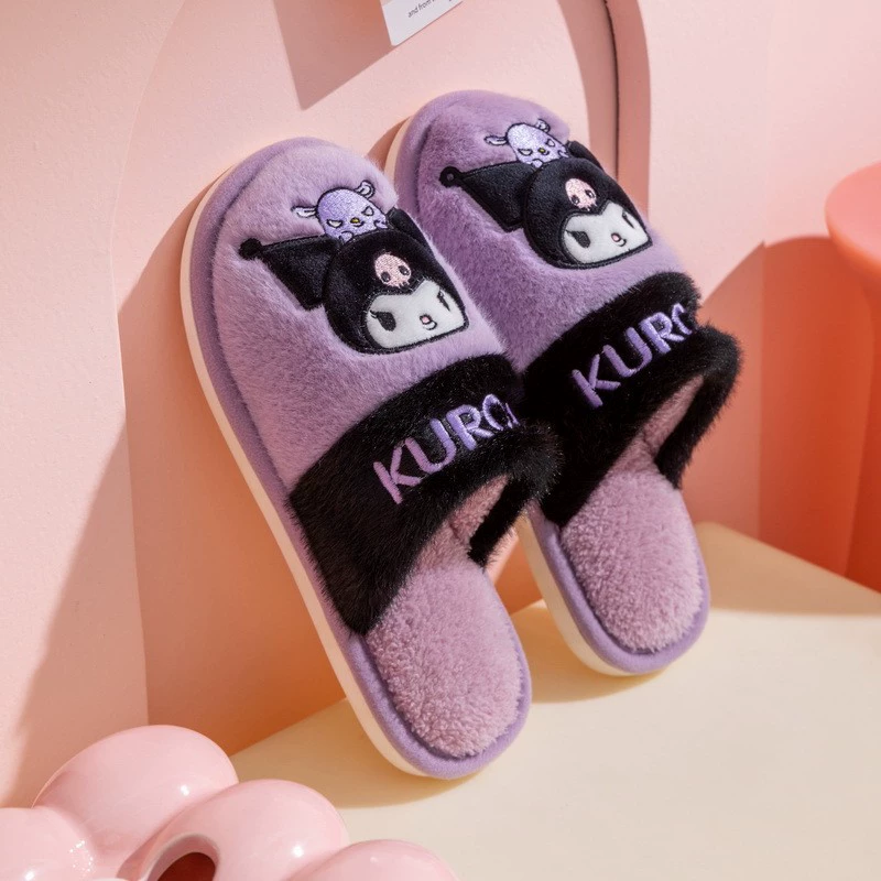 Хлопковые тапочки (Sanrio) 2024 родитель‑детский плюшевые домашние тапочки Kuromi & Hello Kitty, размеры 28–41