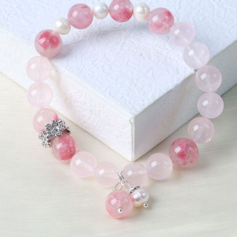ナチュラルピンククリスタルロードナイトブレスレットガールハートインスタイルブレスレット桃の花親友ファッションジュエリーギフト|undefined