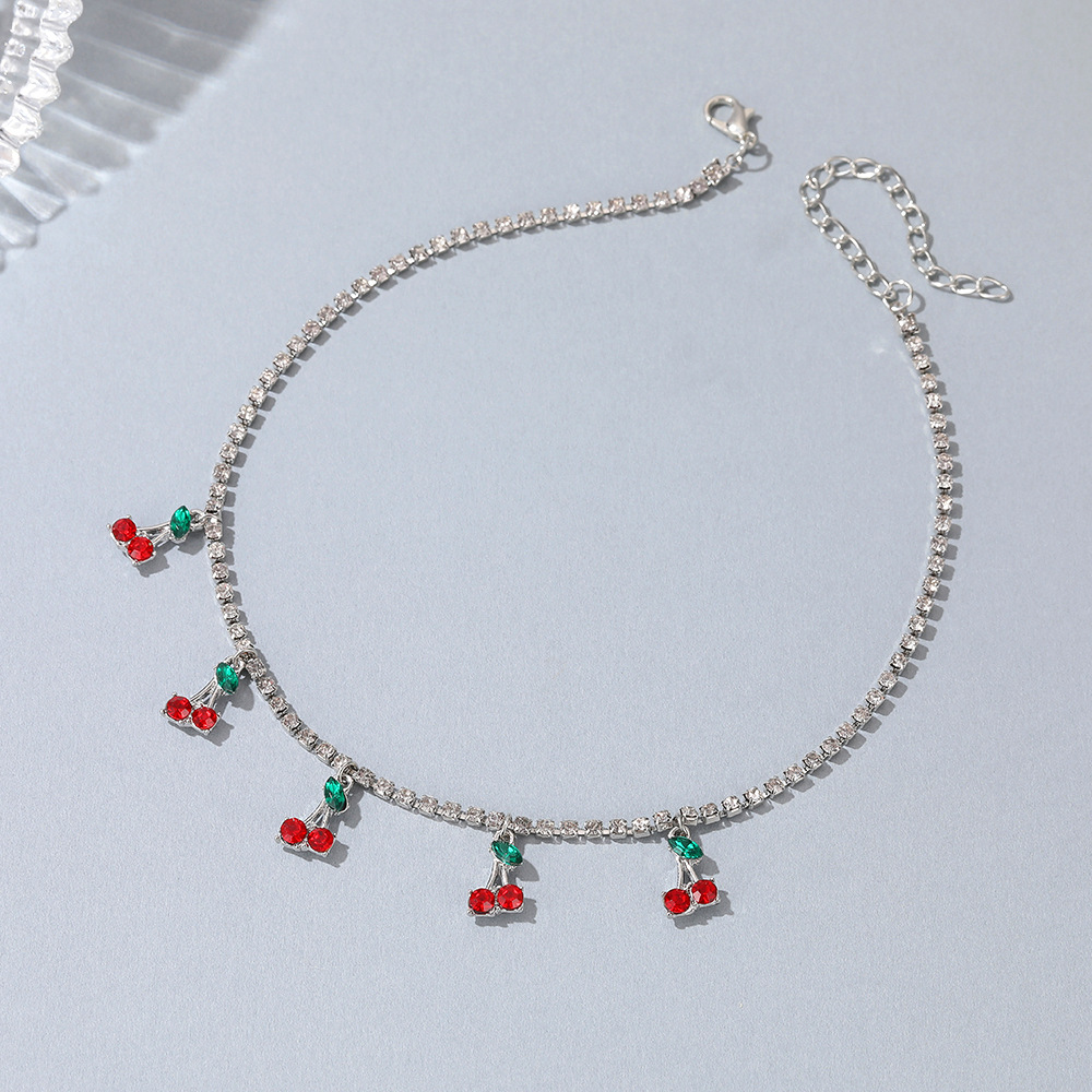 Fashion Style Fashion Peach Cherry Rhinestones Alloy Pendant Necklaces Wholesale