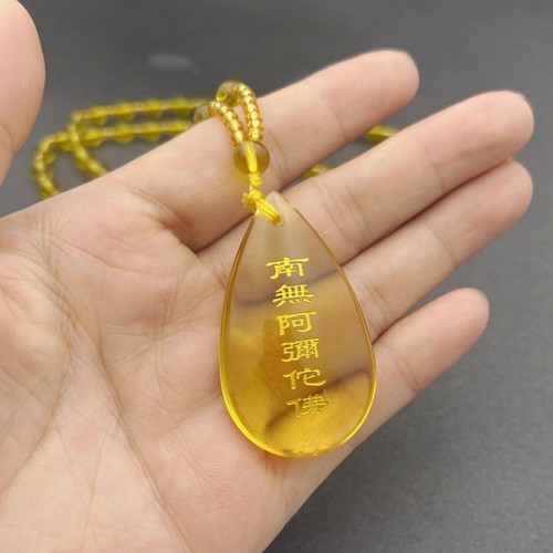 Drop-shaped Namo Amitabha pendant, citrine dripping temple bonding pendant, sweater chain, gift for men and women