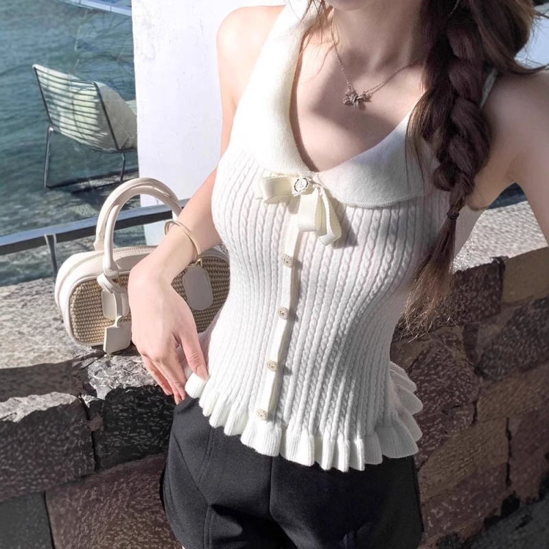 韩版娃娃领针织小背心女2025夏季新款修身洋气短款无袖针织上衣|undefined