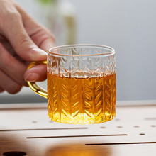 耐热日式麦穗玻璃杯带把家用功夫茶具加厚品茗主人杯茶杯喝水杯子