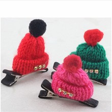 韓版毛線針織聖誕節兒童頭飾小帽子發夾飾品發卡發飾