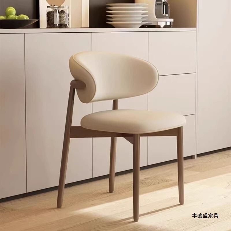 Fengjunsheng Modern Cream-Style Light Luxury Solid Wood Dining Chair with Modern Minimalist Curved Backrest for Home Use in Small Apartments Fengjunsheng Modern Cream-Style Light Luxury Solid Wood Dining Chair with Modern Minimalist Curved Backrest for Home Use in Small Apartments