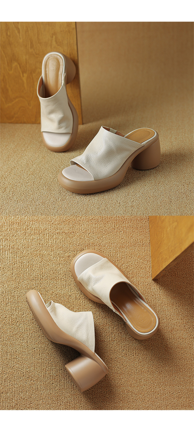 Sandal cao gót nữ hở mũi quai ngang da dê thật, gót 7 cm — đen chi tiết 21