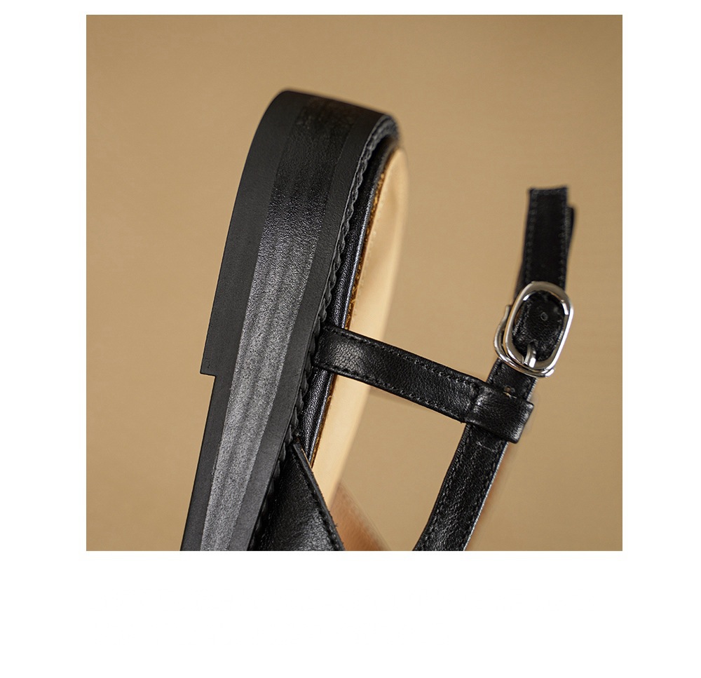 Dép sandal nữ mũi nhọn da bò quai chữ v gót thấp — màu be chi tiết 19