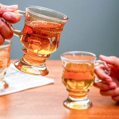 Ins retro European style water cup tea cup home milk tea cup amber glass cup with handle wine cup coffee cup