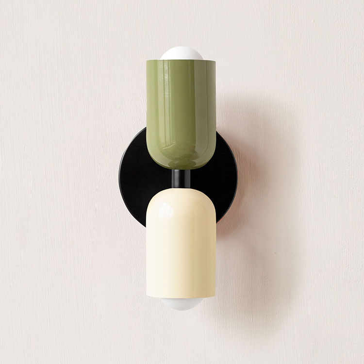 Creativo de doble cabeza lámpara de pared de hierro forjado nórdica moderna de color simple dormitorio lámpara de cabecera lámpara de pasillo
