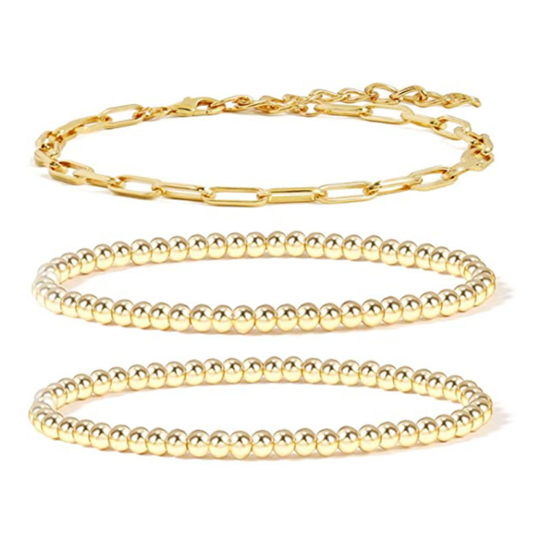2 pezzi Ho che vendono bracciale con perline in oro genuino placcato in rame 14K, catena da donna color reenion_voghion.com