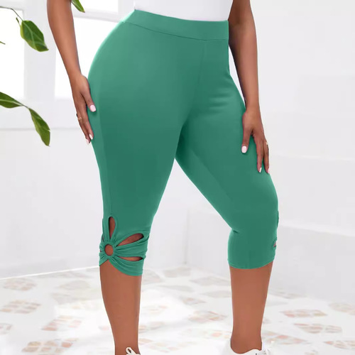 European and American leggings Amazon women's solid color hollow-out comfortable sports casual leggings cropped pants