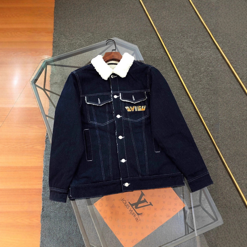 25Ss Winter New Evisu Fushen Men's and Women's Same Style Brush Denim Lamb Wool Casual Jacket Korean