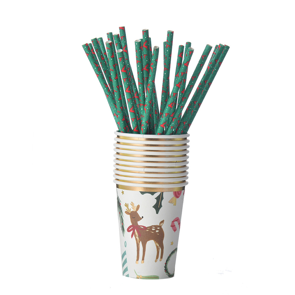 Transfronterizo nuevo plato de papel desechable taza de papel dorado decoración suministros traje de Navidad tema Fiesta vajilla