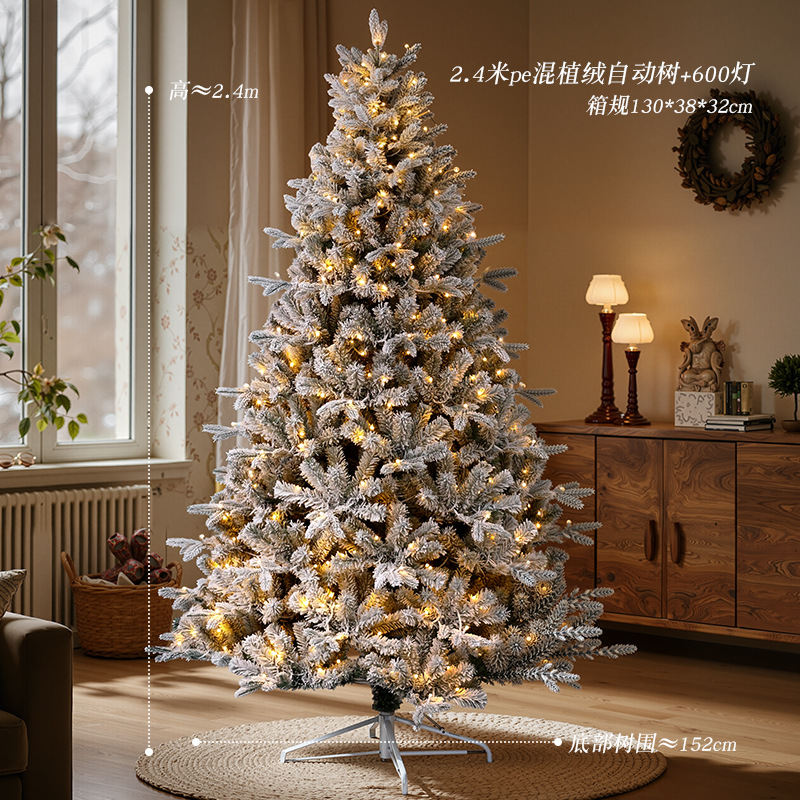 Arbol de Navidad blanco flocado pe decoración de Navidad nieve simulación árbol de nieve criptografado lujoso paisaje de nieve árbol grande desnudo
