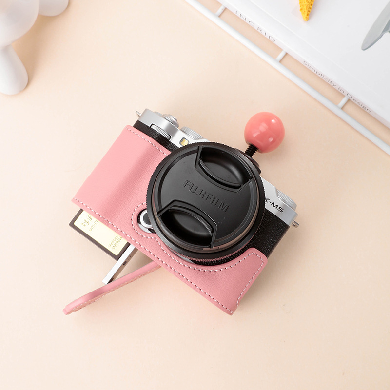 후지 XM5 카메라 가방 가죽 케이스 X-M5 카메라 보호 케이스 하프 세트 베이스 구멍