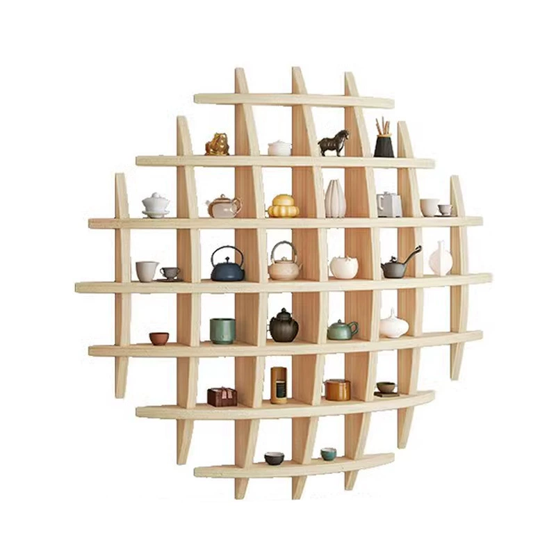 Solid wood tea set cup tea cup storage rack wall hanging tea room storage rack Duobaoge Bo ancient rack wall lattice rack