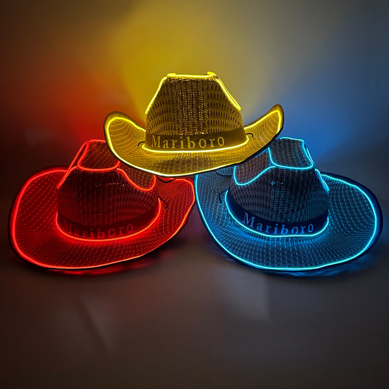 Sombreros de caballero occidental hombres y mujeres sombreros de paja LED sombreros de vaqueros luminosos espectáculo de fiesta LED sombreros de vaqueros de perlas luminosas