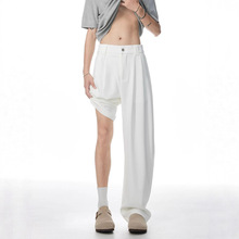 美式免烫工装西裤男宽松直筒长裤半松紧纽扣裤子休闲西服西装裤潮