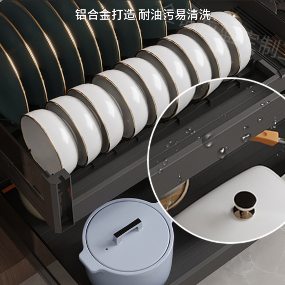 Cesta de cocina Cesta de tazón del gabinete Cesta de almacenamiento de cajón de doble capa de aleación de aluminio engrosado Gabinete de almacenamiento de platos Gabinete de cocina Cesta de almacenamiento