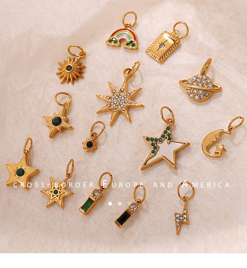 All Seasons Season 1 Piece 12.5mm 13.4mm 17.7mm 304 Stainless Steel Crystal Rhinestones PVD Coated Real Gold Plated Rainbow Star Lightning Polished Pendant DIY Ornament Accessories