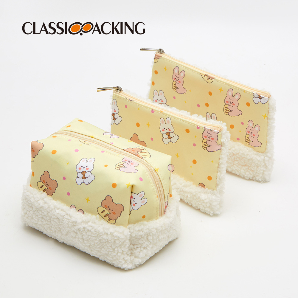 Japonés ins estilo bolsa de almacenamiento traje de gran capacidad productos cosméticos bolsa de cosméticos de tres piezas conjunto costura felpa lavado