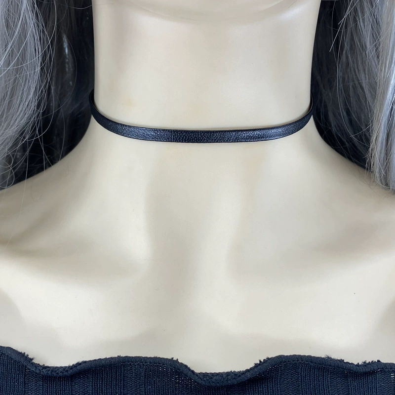 Choker polyurethane short necklace, 30 cm, black, widths 0.5–2 cm