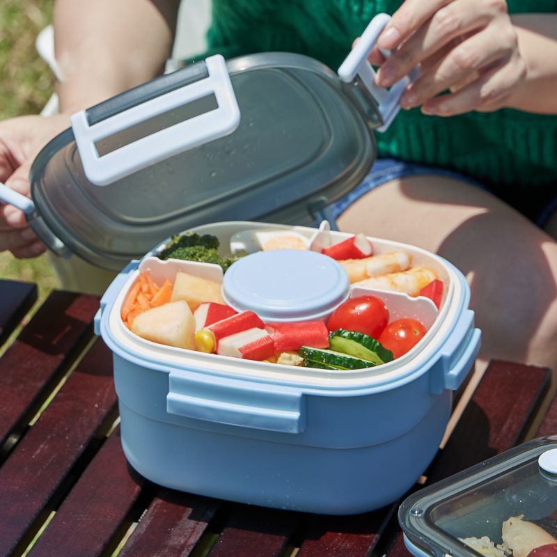 アマゾン热い贩売二重诘めタレ付きフルーツ野菜サラダ弁当箱夏保冷ピクニック屋外プラスチック弁当箱|undefined