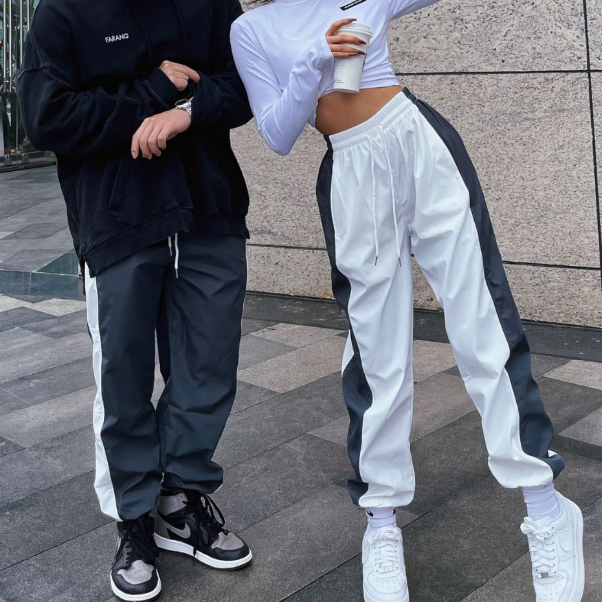 European and American cross-border color-blocked sports sweatpants, unisex, fitness running casual loose-fitting wide-leg quick-drying