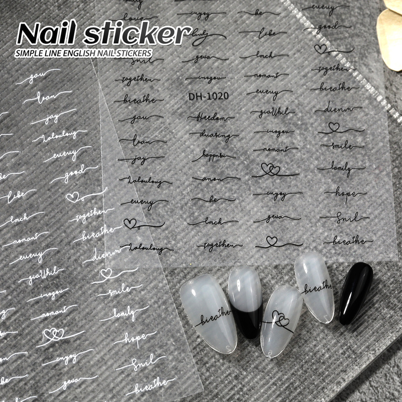 Internet Celebrity New Style English Letter Line Nail Art Stickers, Popular White Gold Foil Adhesive Nail Stickers, Dh Model Internet Celebrity New Style English Letter Line Nail Art Stickers, Popular White Gold Foil Adhesive Nail Stickers, Dh Model