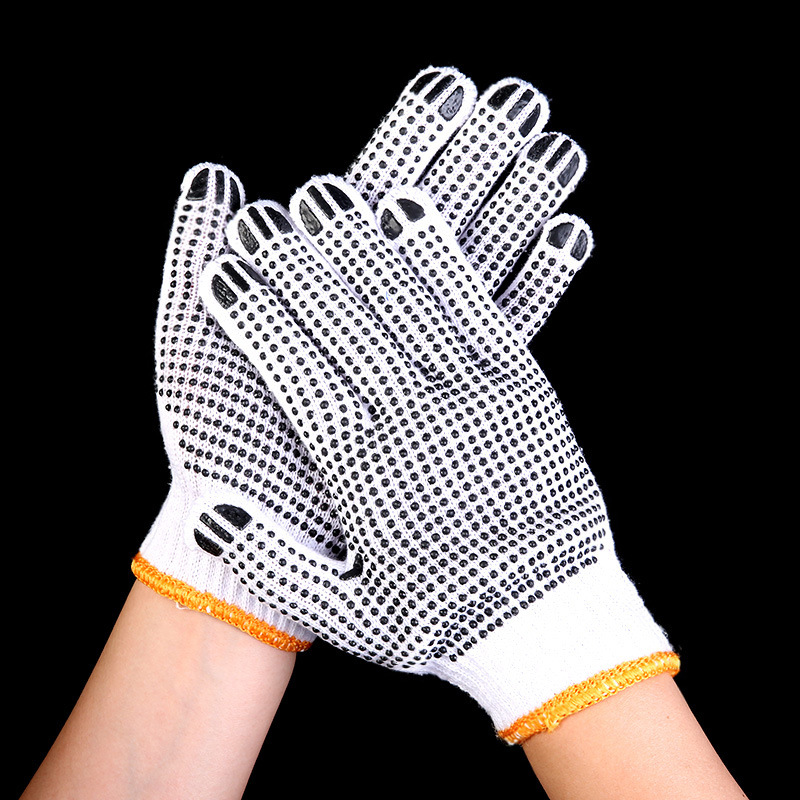 10-pin 800g de doble cara de dispensación guantes de hilo de algodón de dispensación de trabajo protección laboral punto antideslizante sitio de construcción de plástico