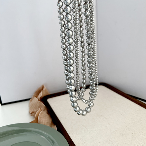 Silver gray 616# perfect round pearl necklace, hemp colored niche clavicle necklace,  new trendy accessories