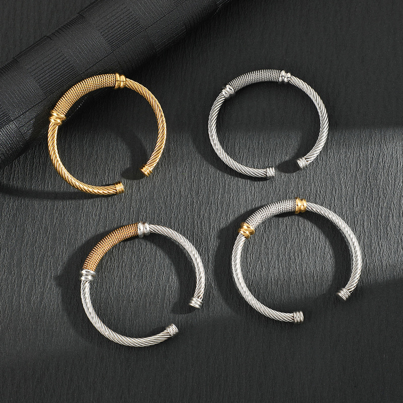 Cross-border new open titanium steel bracelet stainless steel niche unisex bracelet c cable rope personality bracelet