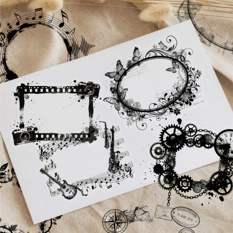 Retro Story Sticker Pack, Black and White Movie Frame Series, Border Material Theme DIY Decorative Stickers, 16 Pieces Included Retro Story Sticker Pack, Black and White Movie Frame Series, Border Material Theme DIY Decorative Stickers, 16 Pieces Included