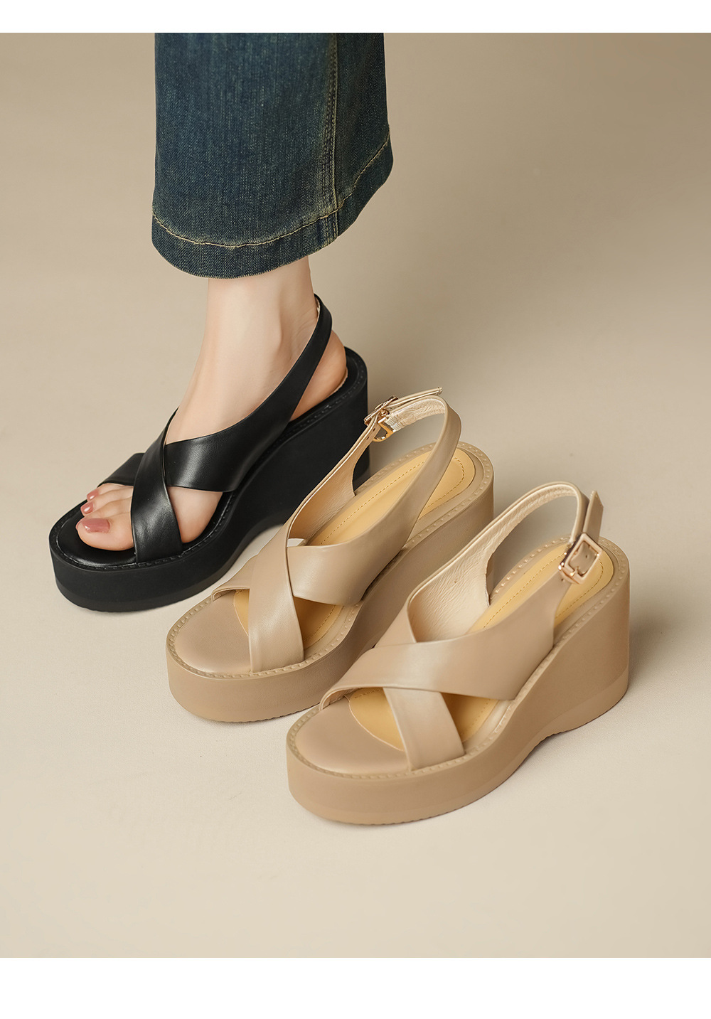 Sandal cao gót nữ hở mũi quai ngang đế xuồng gót 9 cm — đen chi tiết 1