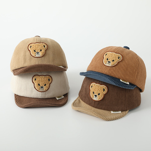 Cartoon baby hat, bear hat, Korean style spring, autumn and winter soft brim peaked cap for baby boys and girls baseball cap for travel