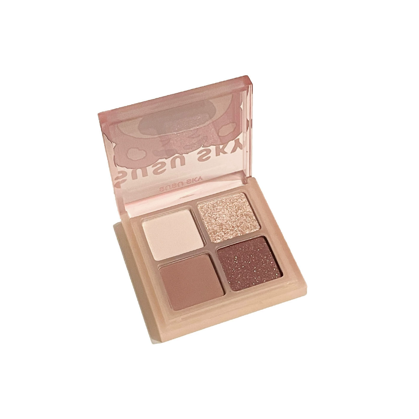 Тени для век SUSU SKY Gentle Four Color Eyeshadow Datric Smart Pearl Flash, низкая насыщенность, серые пудры коричневой палочки, цвет молочный чай, недорого